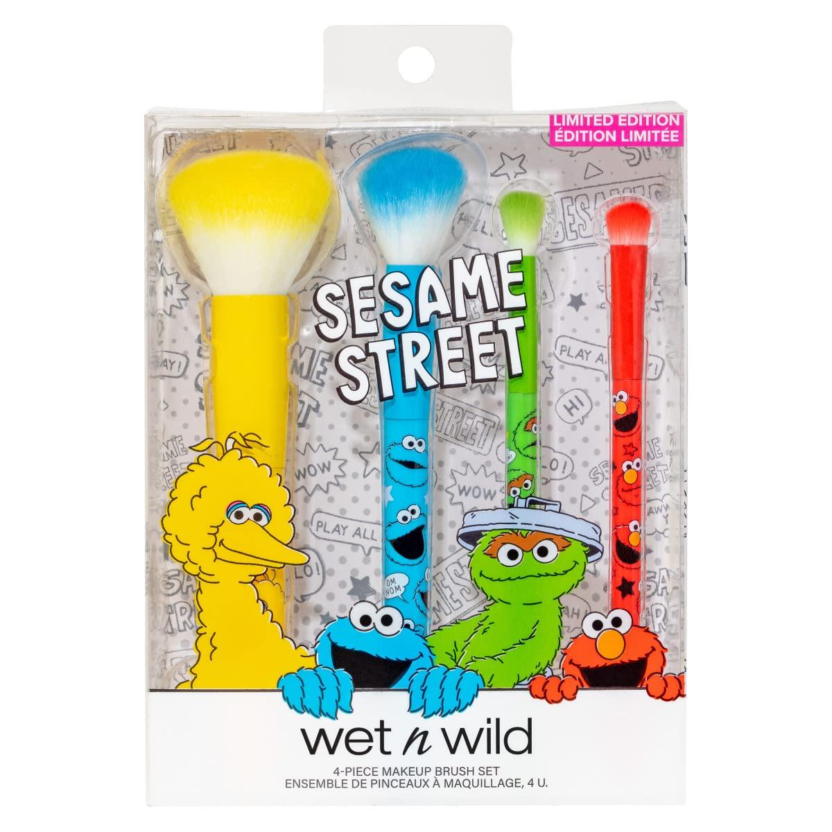 wet n wild wet n wild Sesame Street 4-Piece Makeup Brush Set, Buildable & Blendable Multifunctional Seamless Application, Cruelty-Free & Vegan Feathery Soft Bristles