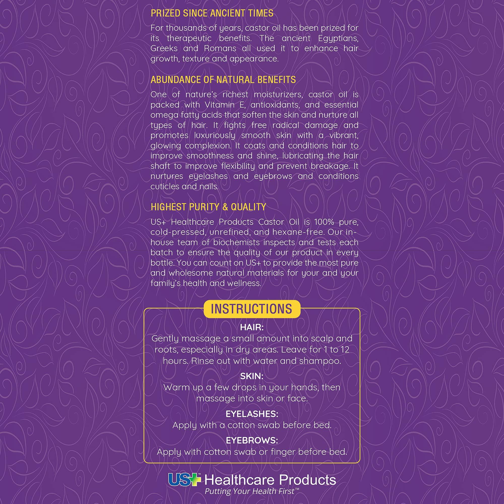 Us+ Us+ 10oz 100% Pure Castor Oil - Cold-pressed, Unrefined, Hexane-free - USP Grade - Premium Quality for Healthy Skin & Hair