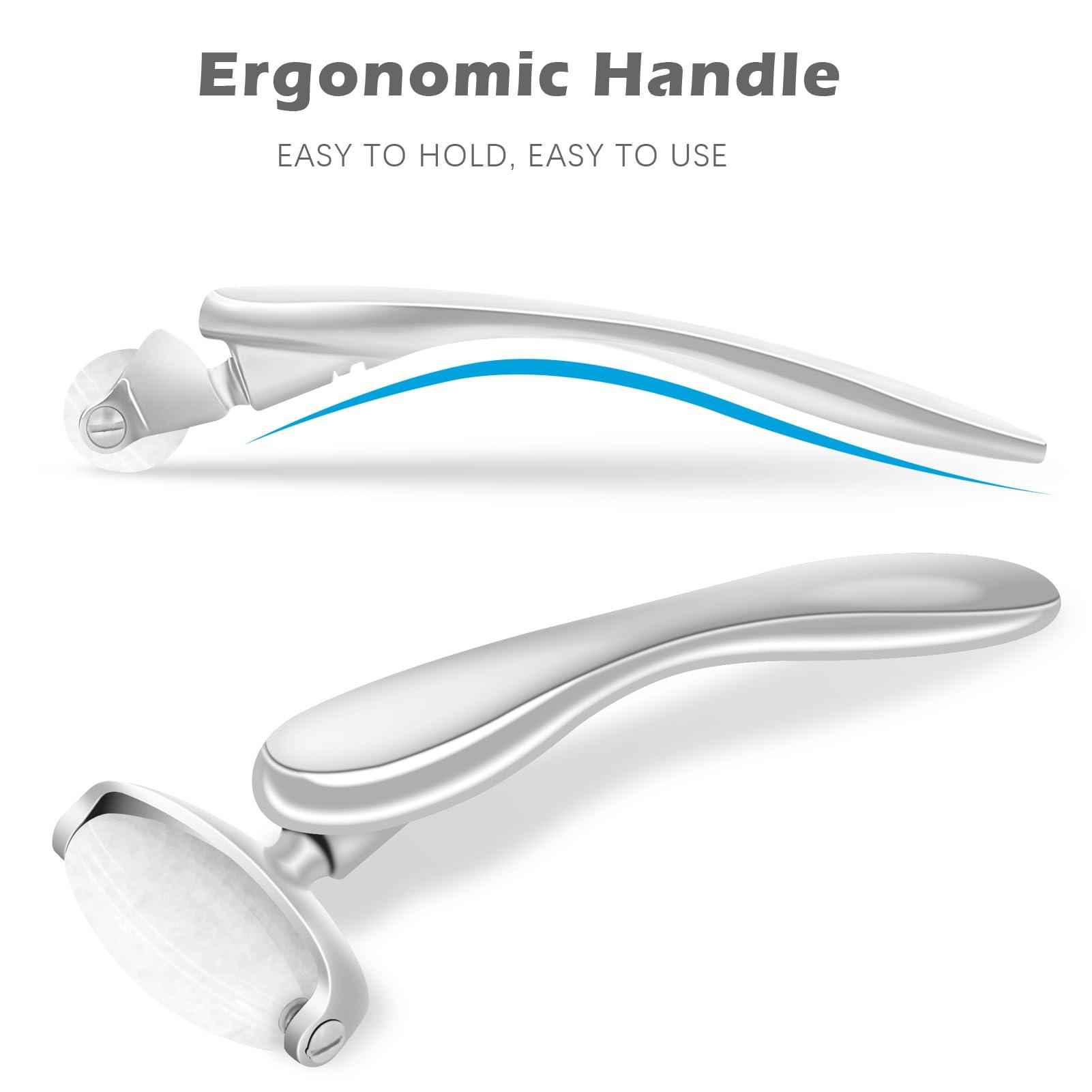 ROMALOVE Jade Facial Roller, Real Jade Face Roller Massager with 3 Interchangeable Heads for Women Routine Skin Care, Reduce Puffiness Wrinkling Rejuvenate Skin (White Jade + Silver Handle)