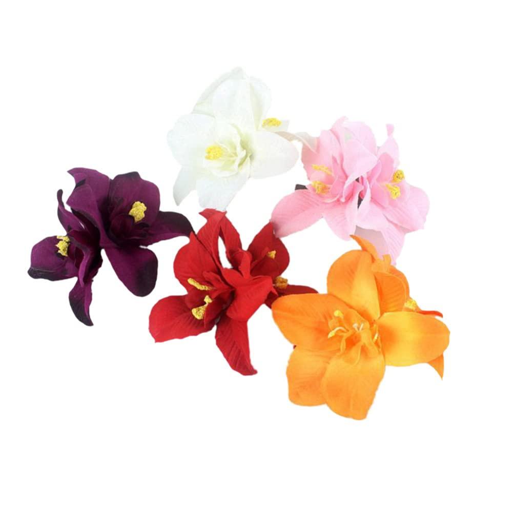 INOOMP INOOMP 5pcs Artificial Hair Clip Hawaiian Hibiscus Plumeria Hairpin Orchid Headdress Headwear Hawaii Hawaiian Plumeria Clips Bridal Wedding Party Beach for Woman Girl Lady