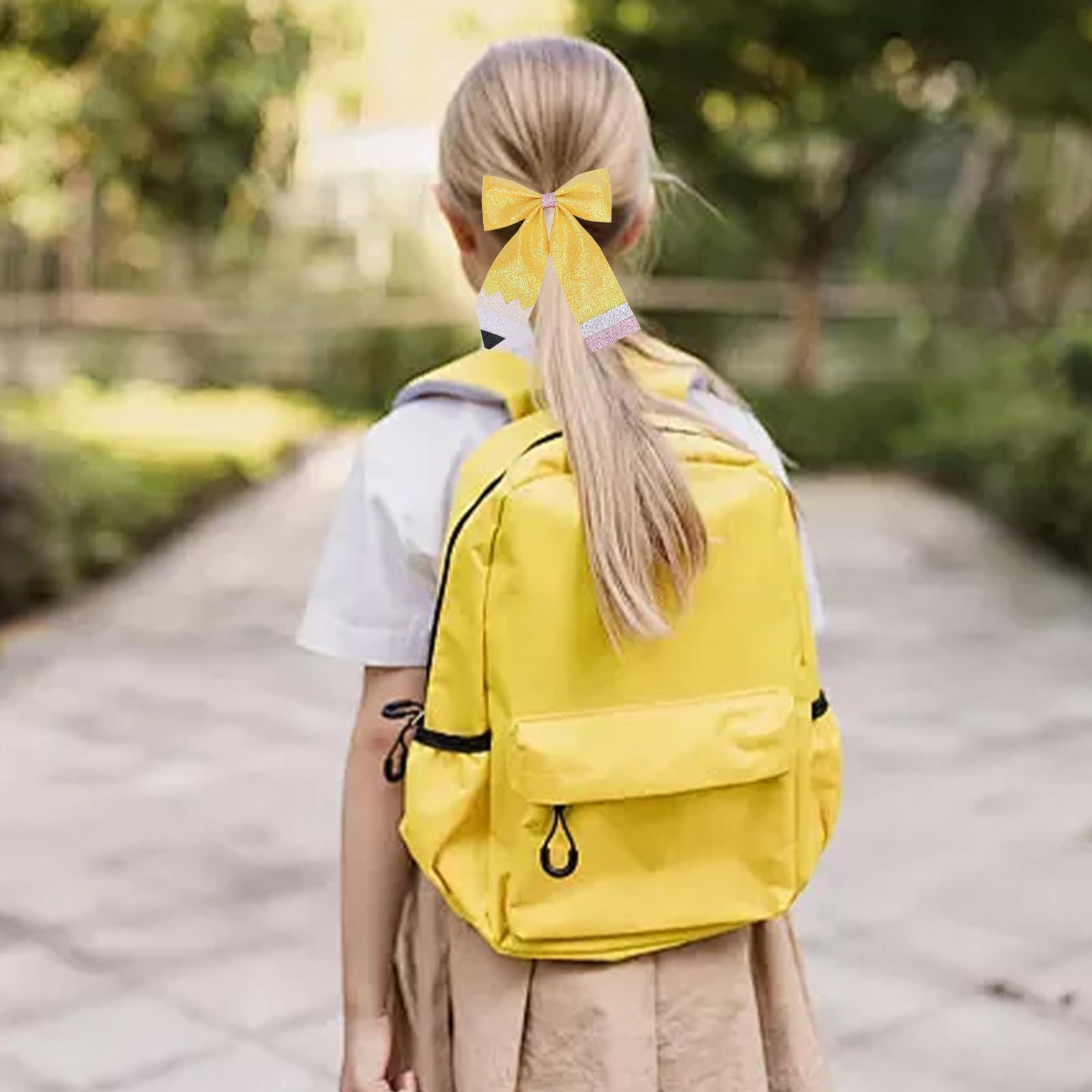 HOXIEYA Yellow Pencil Bows Hair Clip Back to School Hair Bows Clips Cheer Hair Accessories for Women Toddler Teen Girls Teachers Students Hair Clip Party Outfit Decoration(B-Medium -1pcs)