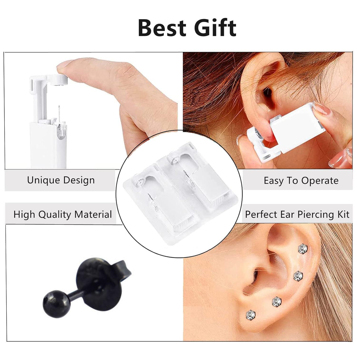 GCHSSS 2 Pack Ear Piercing Kit, 3mm Silver Ear Piercing Kit Gun, Ear Piercing Tool, Comes with a Pair of Dart Shaped Replaceable Earrings (Black)