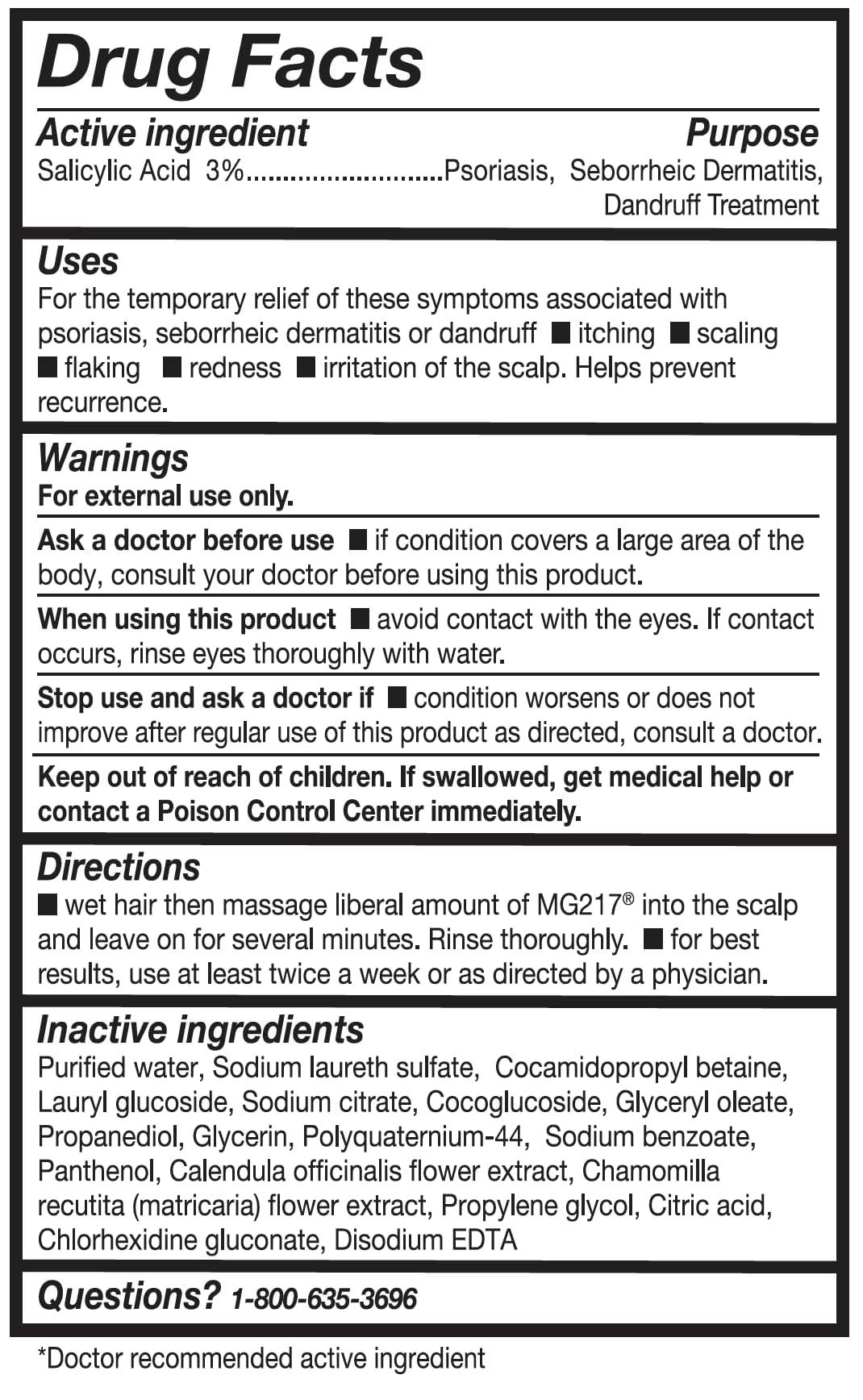 MG217 MG217 Dandruff Shampoo & Conditioner, 3percent Salicylic Acid Shampoo & Conditioner, 8 oz Tube, Clear