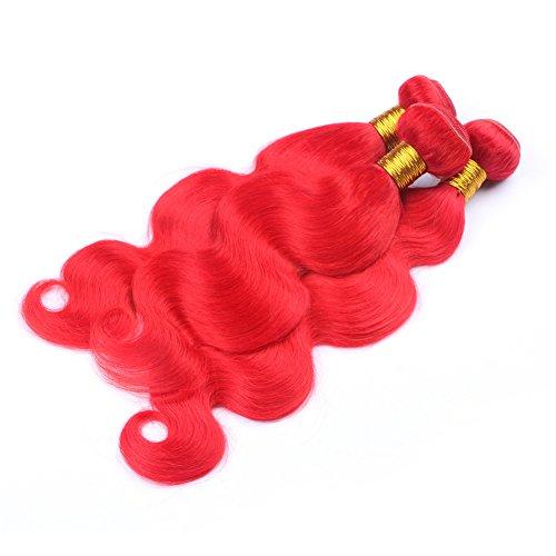 Generic Brazilian Virgin Hair Weaves With Frontal Closure Ruby Red Body Wave Hair Wefts With Lace Frontal Bleached Knot 13x4 Frontal With Body Wave Red Colored 3Bundles Extensions (18 18 18+16 inch closure)