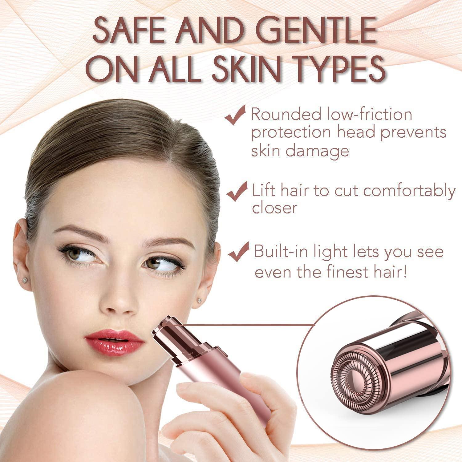 gurelax Facial Hair Removal for Women, Electric Painless Rechargeable Facial Hair Remover for Face, Lip, Chin with 2 x Replacement Heads