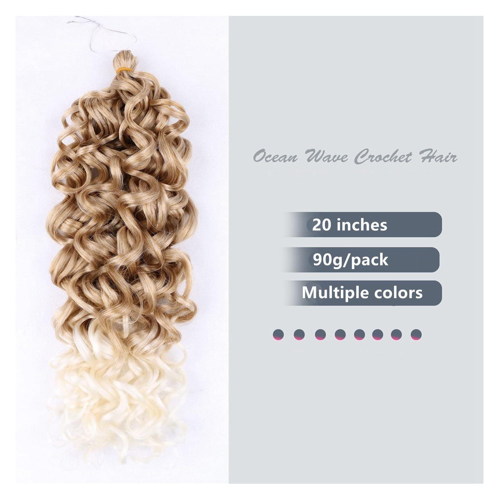 RIBONI Curly Crochet Hair for Black Women Golden Blonde Deep Wave Braiding Hair Blonde Synthetic Bohemian Crochet Braid 20 Inch 3 Packs Ocean Wave Crochet Hair Extensions