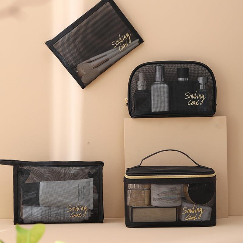 Fublazeze Fublazeze 1 Unit Black Mesh Makeup Bag, Small to Large Sizes, Zipper Pouch Ideal for Offices & Travel, Storage Bags, Toiletries Keeper, Cosmetic Caddy