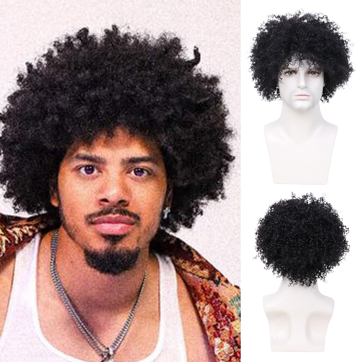 BECUS BECUS 8inch Afro Wig for Black men Short Kinky Curly 100% Human Hair Wigs for Black Men Short African American Male Afro Wig (Natural Spiral Black #1B)