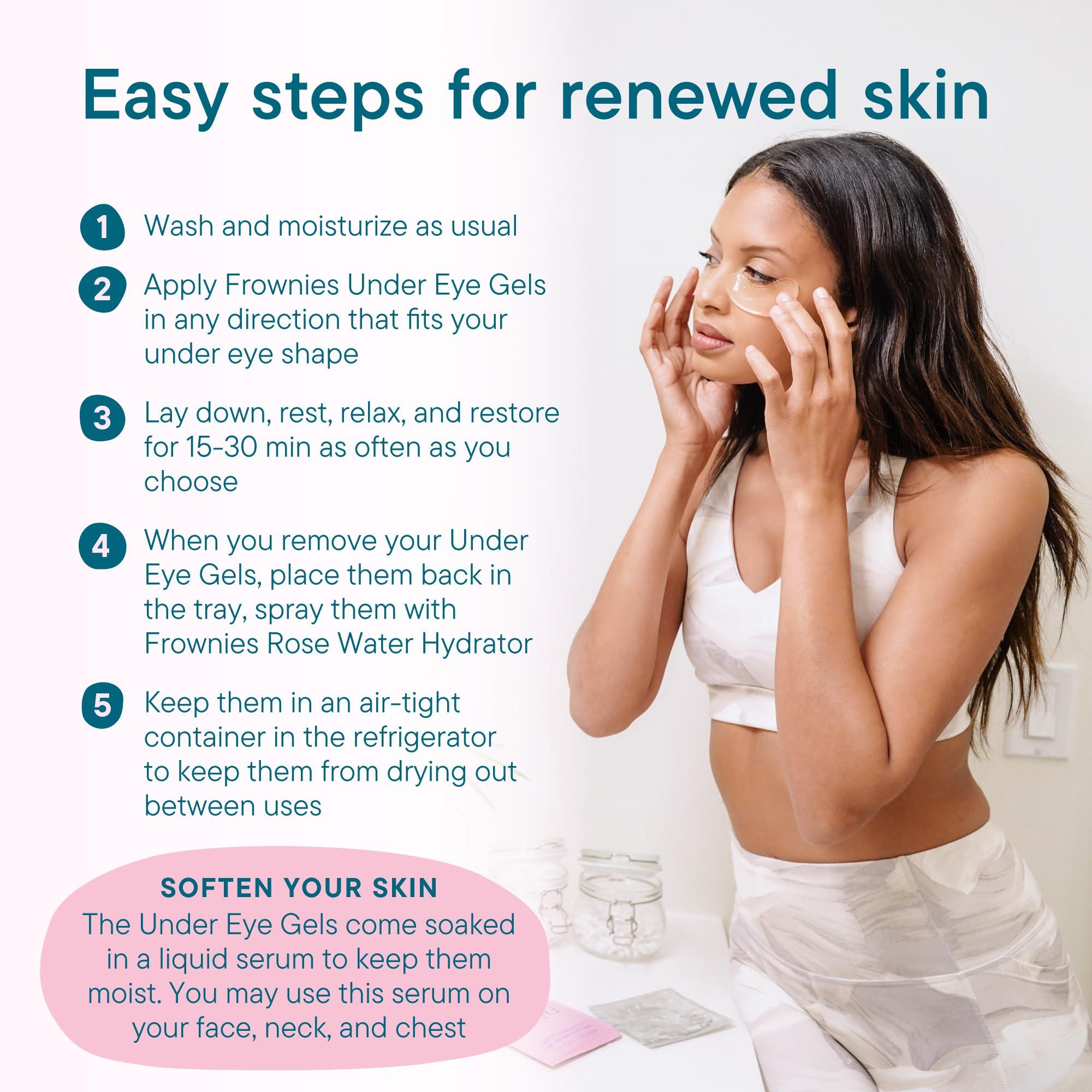 FROWNIES Frownies Under Eye Gel Patches for Puffy Eyes - Dark Circles with Cactus Collagen - Reusable, 3 Pack