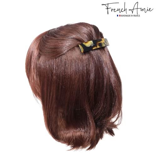 French Amie French Amie Oblong Handmade 3.5" Celluloid Automatic Hair Clip Barrette French Hair Clip for Girls Strong Hold Hair Clips for Women No Slip Durable Paris Hair Accessories, Made in France (Caramel)