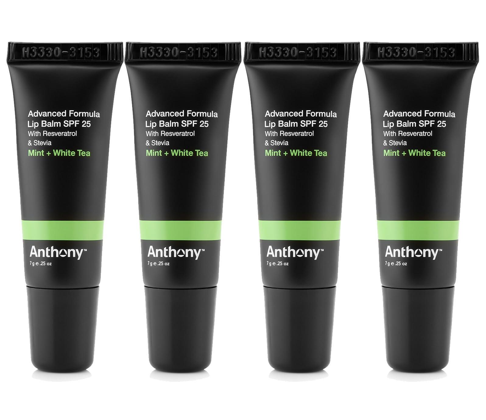 Anthony Anthony 25 SPF Lip Balm with Sunscreen for Lips – Contains Green Tea Extract, Shea Butter & Vitamin E – Moisturizing Repair Care Treatment for Chapped & Dry Lips 4-Pack