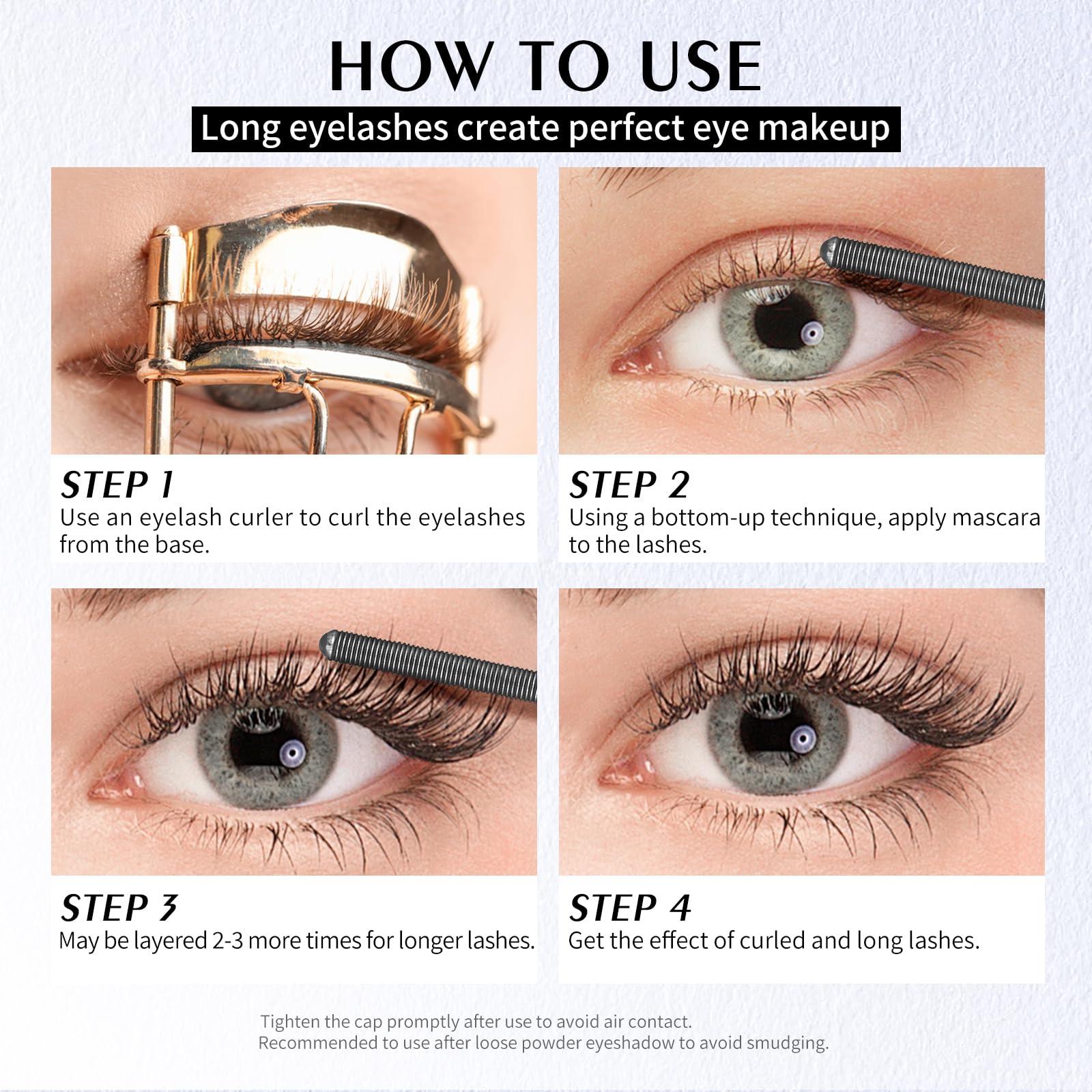 FREEORR FREEORR Washable Iron Wand Mascara Brown, Curling Iron Wand 3D Mascara Non-Clumping, Smudge-Proof Extra Slim Mascara with Metal Rod Wand Curling Eyelash Iron Brush Wand Mascara-Brown