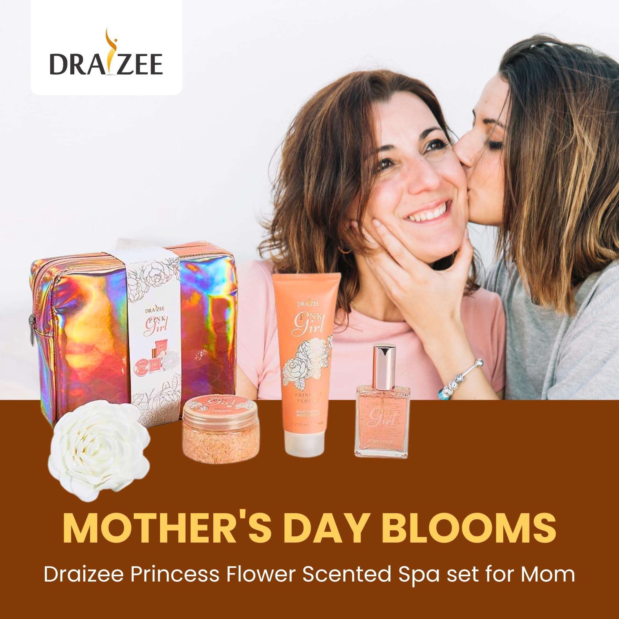 Draizee Draizee Mothers Day Gifts for Mom - Spa Gift Baskets for Women-5 Pcs Princess Flower Scented Bath and Body Spa Set-Self Care Package for Women, Present for Mom-Bath Basket-Body Care Set for Girlfriend