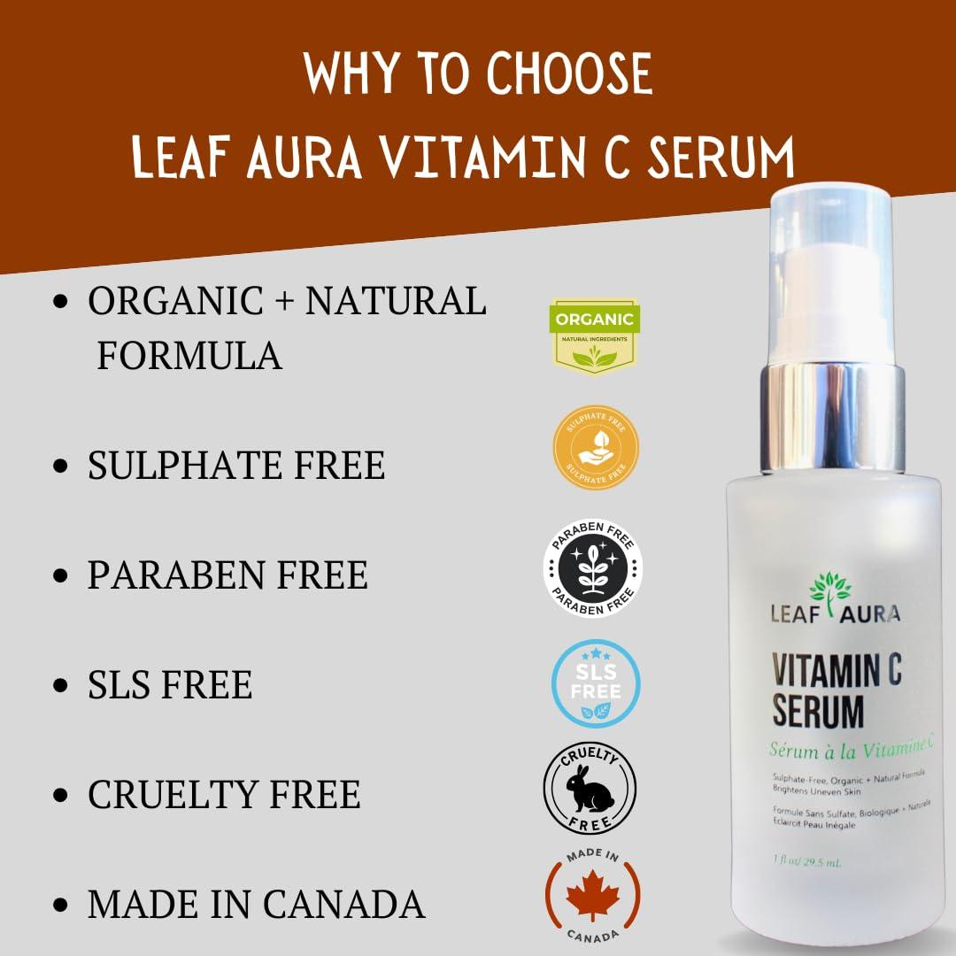 leaf aura Leaf Aura Vitamin C Serum, Sulphate-Free, Organic+ Natural Formula, Brightens Uneven Skin, Made In Canada, 29.5ml