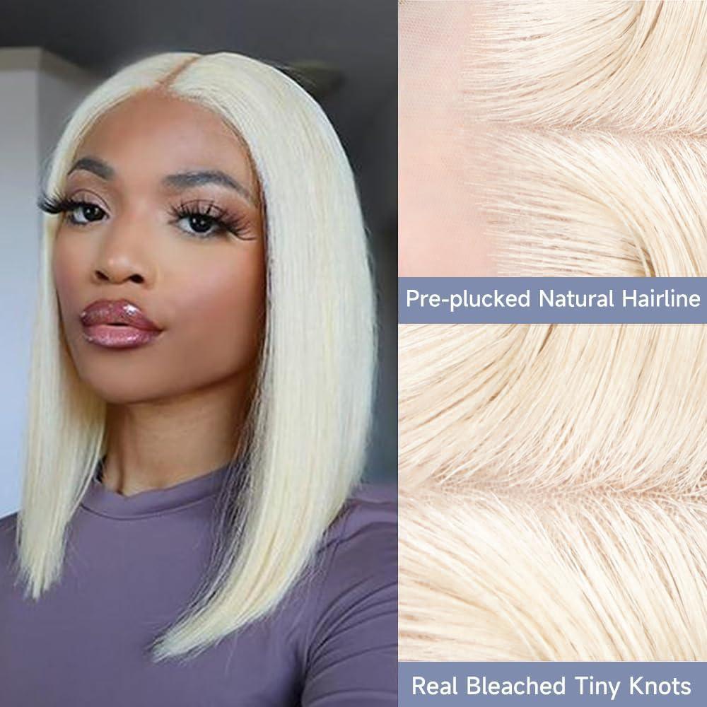 Byluxurious Byluxurious 60# Grey Platinum Blonde Wig Human Hair for White Pre Plucked HD Transparent Short Bob Wigs Human Hair Silver Ash White Lace front Wig For Women T Part Brazilian Hair 12 Inch 150 Density