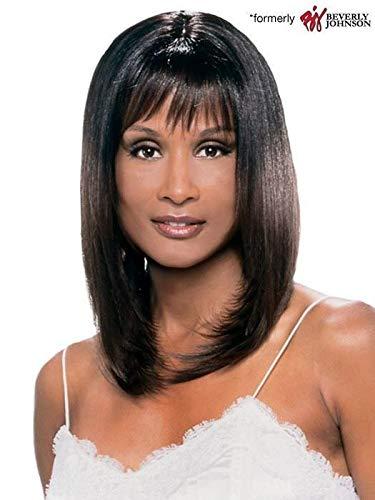 Vivica Charli-V Wig Color 2 - Vivica Fox Wigs 18\" Long Silky Straight Layers End Curves Short Bang Heat Friendly Synthetic Pur Stretch Cap Black Womens Bundle MaxWigs Hairloss Booklet