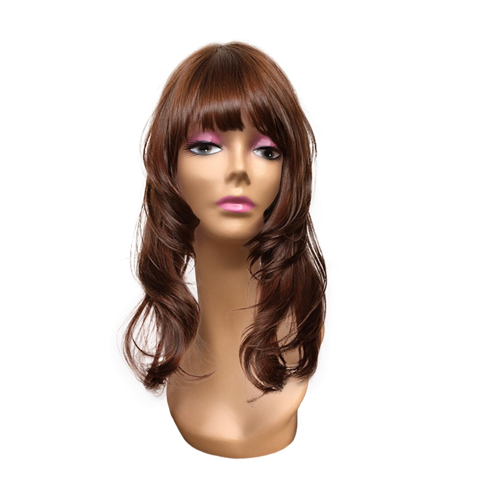 Generic Female Wig Head Mannequin Wig Display Model Long Neck with Makeup Smooth 19inch Manikin for Wigs Making Styling Hairpieces, Style B