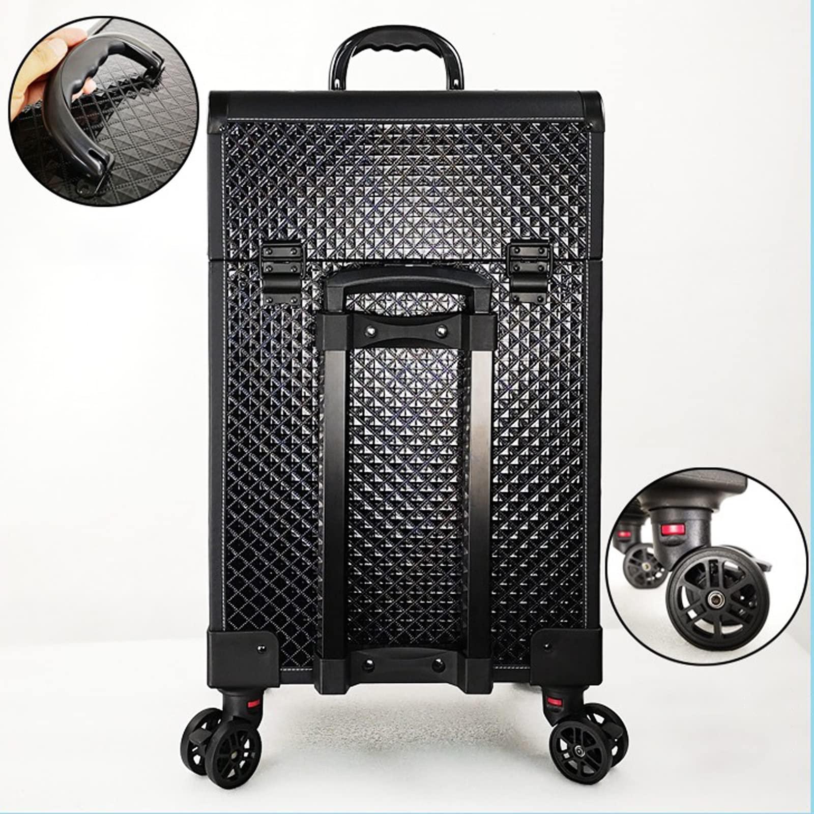 HJXGQJM Rolling Makeup Case Professional Makeup Train Case Makeup Artist Travel Organizer Aluminium Make Up Case, Make Up Artist Train Case Hairdressing Tools Organiser With Wheels, Black cosmetic case ( Colo