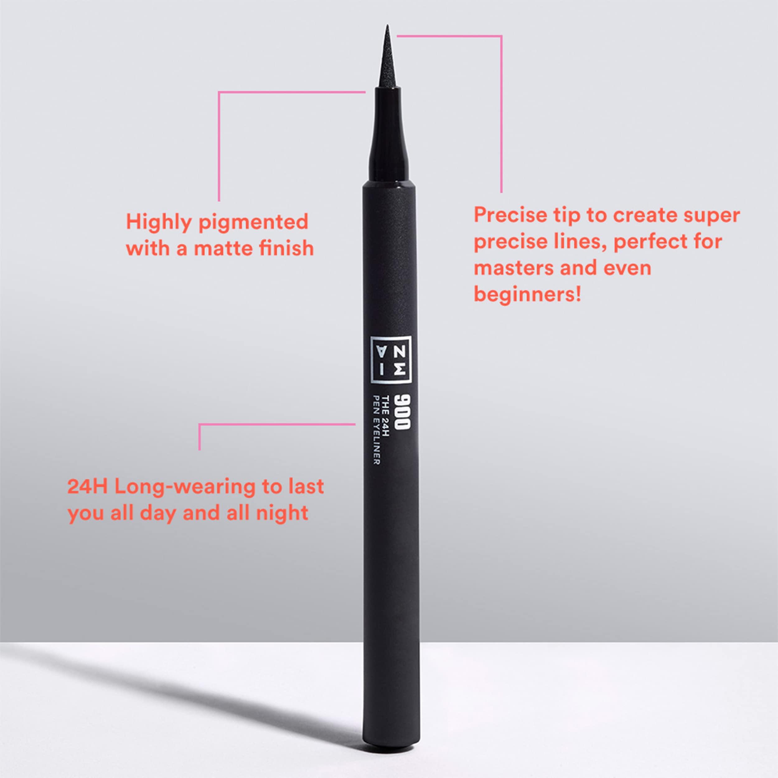 3ina 3INA The 24H Pen Eyeliner 900-24 Hour Wear - Matte Finish - Fine Tip Longwear Black Liquid Liner - Smudgeproof, Flake Proof Eye Makeup - Cruelty Free, Paraben Free and Vegan Cosmetics - 0.04 Fl. Oz