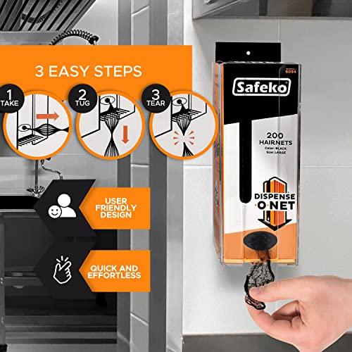 SAFEKO SAFEKO Dispense-O-Net Hairnet Dispenser & Wall Mount | Black Hairnets + Wall Mount | Lightweight Nylon Hairnets | Latex-Free