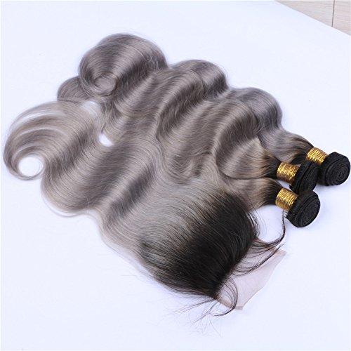 Tony beauty hair Tony Beauty Hair Silver Grey Ombre Brazilian Human Hair Wefts With Closure Body Wave Dark Roots 1B/Grey Ombre 4x4 Lace Closure With 3 Bundles 4Pcs Lot (24 24 24 with 20)