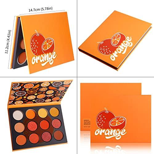 ecofavor Orange Yellow Eyeshadow Palette, DE’LANCI Pro Matte Shimmer Metallic 12 Shades, Subtle Fall Sunset Natural Tones Eyes Shadows Makeup Pallet, High Pigmented Waterproof Small and Cute Makeup Pallet