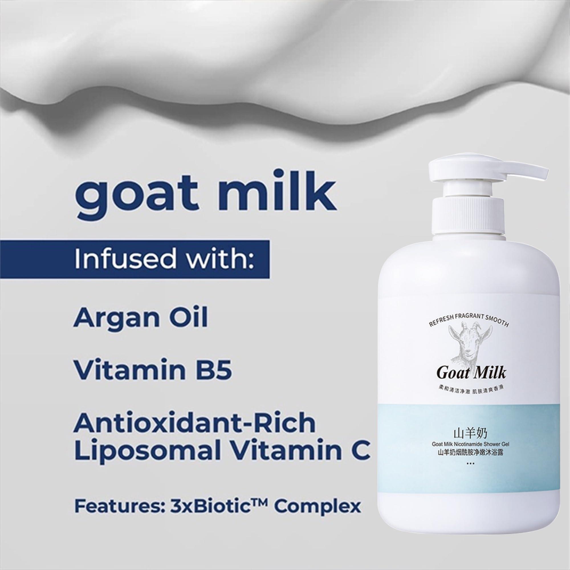 Shuyanly Premium Goat Milk & Nicotinamide Enriched Body Wash for Soft & Moisturized Skin Deep Cleansing Shower Gels (800, Grams)