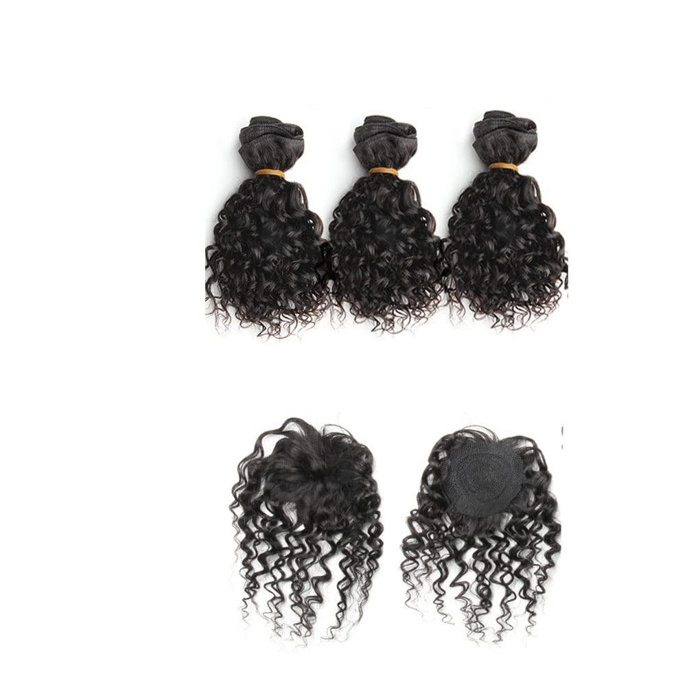 Absolyjuca Loose Deep Brazilian Hair Weave Bundles 8 Inch 100% Human Hair 3 Bundles And Closure Hair Extensions Natural Black Kinky Curly 8 8 8 with 8
