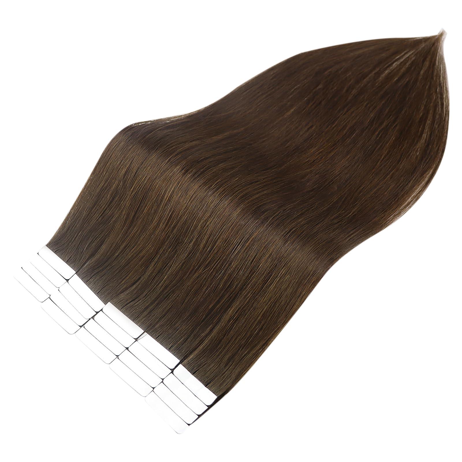 Full Shine Full Shine Invisible Tape in Hair Extensions 10 Inch Short Straight Human Hair Extensions Remy Hair 20 Pcs 30 Gram Seamless Hair Extensions Tape in 4 Medium Brown Real Human Hair for Party