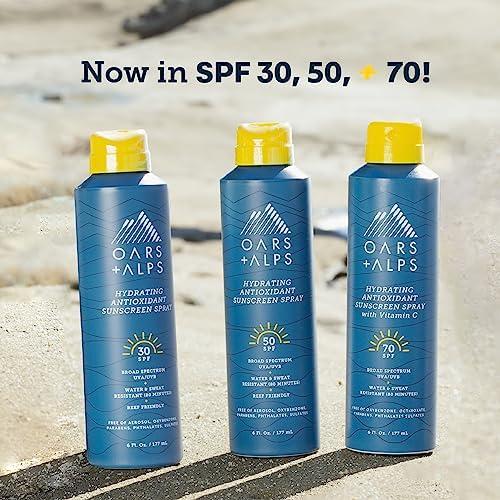 Oars + Alps Oars + Alps Hydrating SPF 30 Sunscreen Spray, Infused with Vitamin C and Antioxidants, Water and Sweat Resistant, 6 Oz, 2 Pack