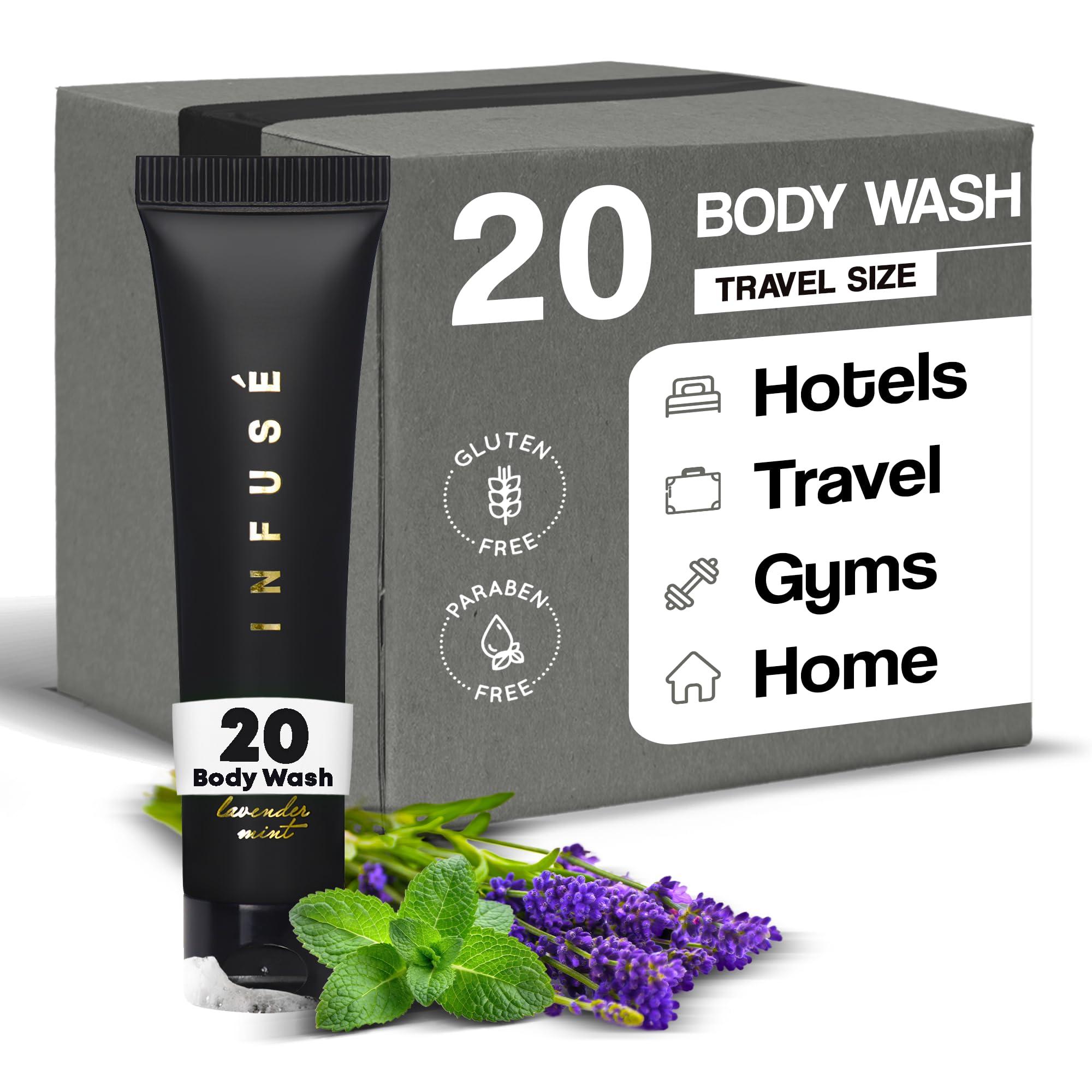 Infuse Infuse Black Hotel Toiletries Bulk | 1 oz Body Wash Travel Size | For Hotels, Vacation Rentals, Gym, Luxury, Airport | Case of 20