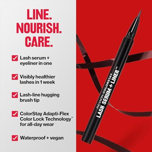 REVLON REVLON ColorStay Lash Serum + Liner, Waterproof Eyeliner, Valentine\'s Day Makeup Gifts for Women, Healthier Looking Eyelashes, Smudge-Proof Flexible Brush Tip, 001 Blackest Black