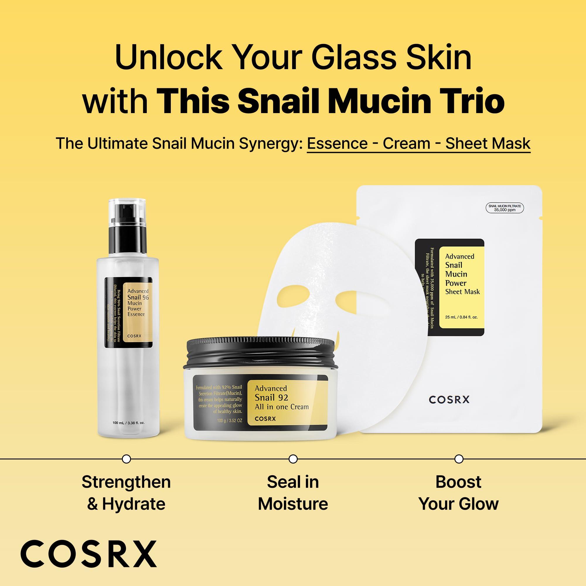 COSRX COSRX Snail Mucin Sheet Mask 10 EA with Snail Mucin Serum, Self Care, Face Masks for Dry, Sensitive Skin, Not Tested on Animals, No Parabens, No Sulfates, Korean Skin Care