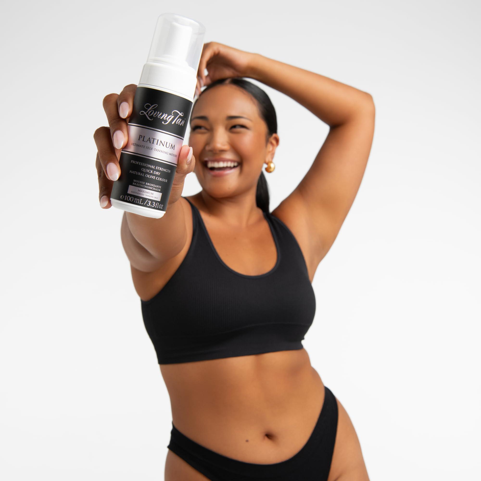 Loving Tan Loving Tan Platinum Mousse, Dark - Streak Free, Natural Looking, Professional Strength Sunless Tanner - 5+ Self Tan Applications per Bottle, Cruelty Free, Naturally Derived DHA - 3.3 Fl Oz