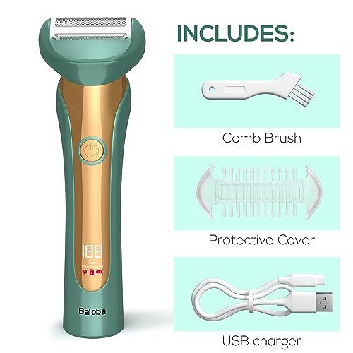 Baloba Electric Shaver for Women - Women Electric Razor - 3 in 1 Blades for Close Shave Arms Legs Underarms and Pubic Hair - Painless & Powerful Rechargeable Cordless Trimmer with LCD Display
