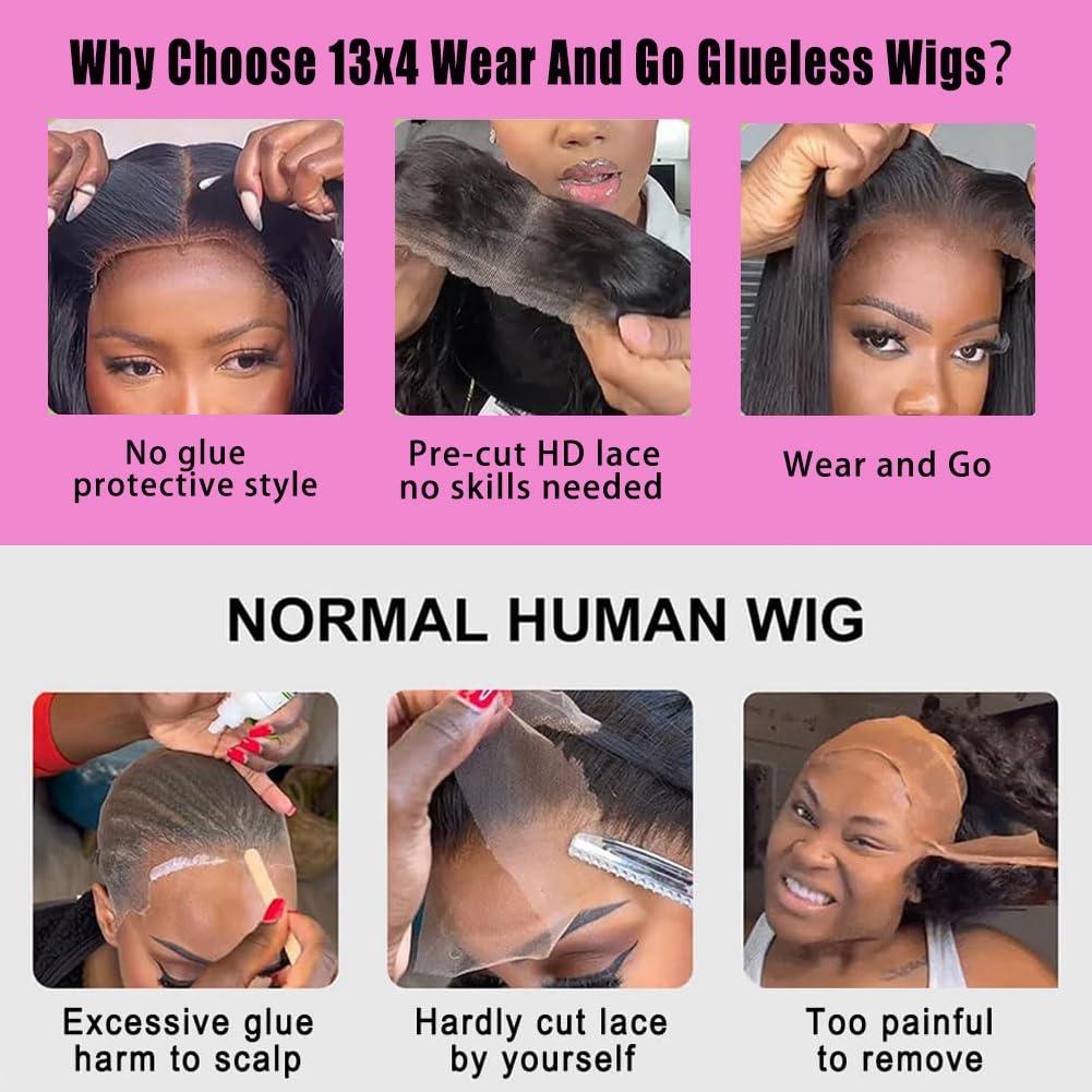 PXTPXT Glueless Wigs Human Hair Pre Plucked Pre Cut Wear and Go Glueless Wig 13x4 HD Deep Wave Lace Front Wigs Human Hair for Black Women Frontal Wigs with Natural Hairline 180% Density 20 Inch