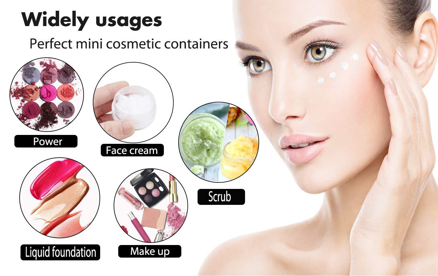 ZIZEMOJA 100 Pack 3 Gram Sample Containers with Lids, 3ml Mini Sample Jars, Tiny Plastic Cosmetic Containers for Lip Balms, Makeup, Lotion, Eye Shadow, Powder, and Lip Balms (Clear Lids)