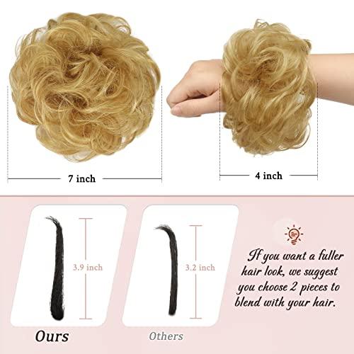 RUWISS RUWISS Messy Bun Hair Piece 100% Human Hair Messy Rose Bun Hair Buns Hair Piece for Women Real Hair Scrunchies Updo Hair Pieces Bun Extension Ponytail Messy Hair Bun (Golden Blonde)