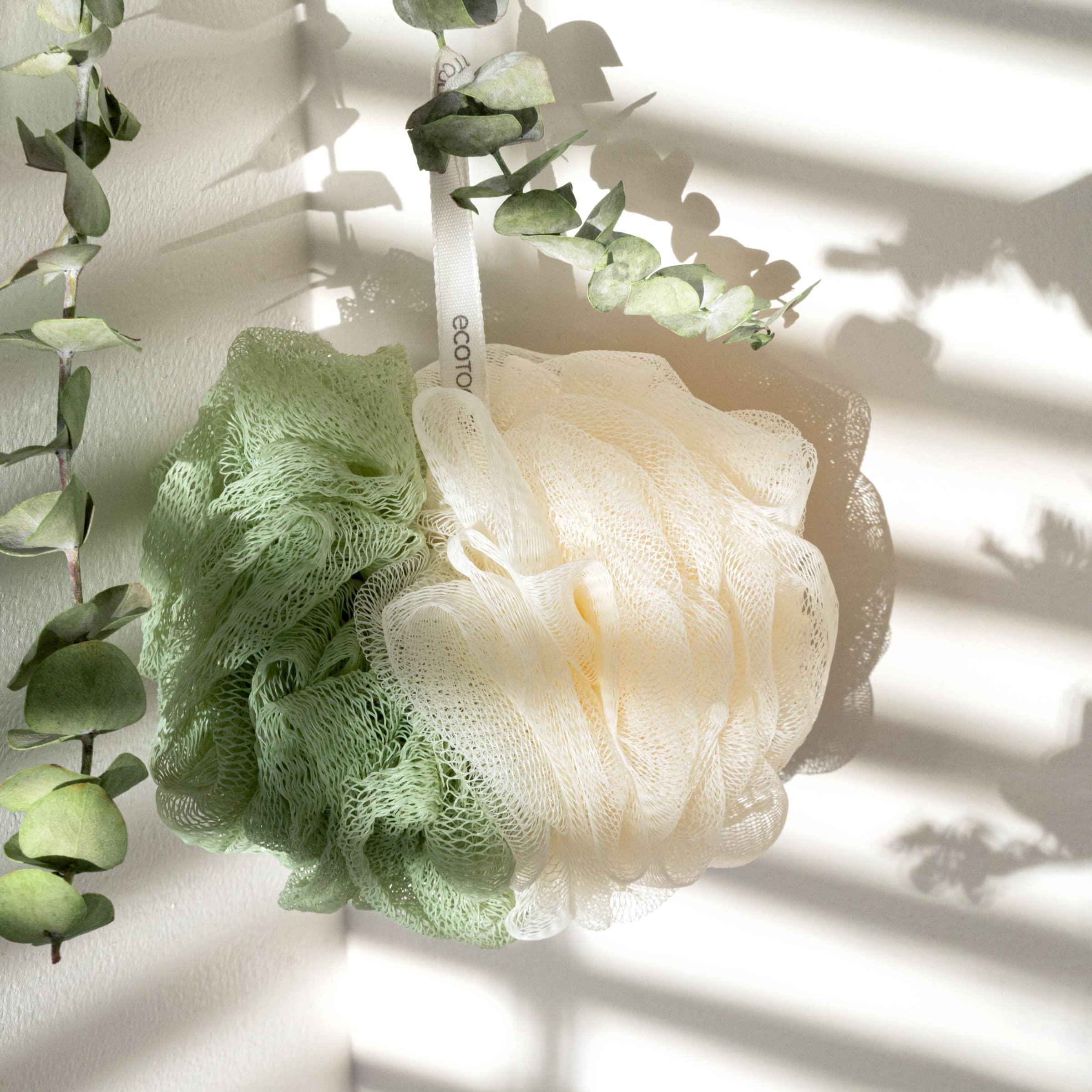 EcoTools EcoTools Green 2-in-1 EcoPouf, Dual-Sided Shower Loofah Exfoliates & Cleanses Skin, Made of Recycled Netting, Removes Dead Skin, Eco-Friendly Bath Accessory, Cruelty-Free, 6 Count (60g)