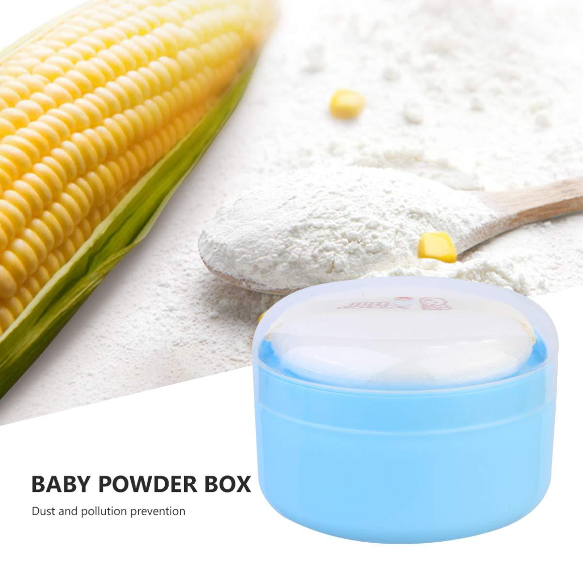 Beavorty Body Powder Puff Sponge Box Blue Powder Powder Puff case talcum Powder Puff case Powder Applicator Container with Puff After-Bath Powder Puff Container