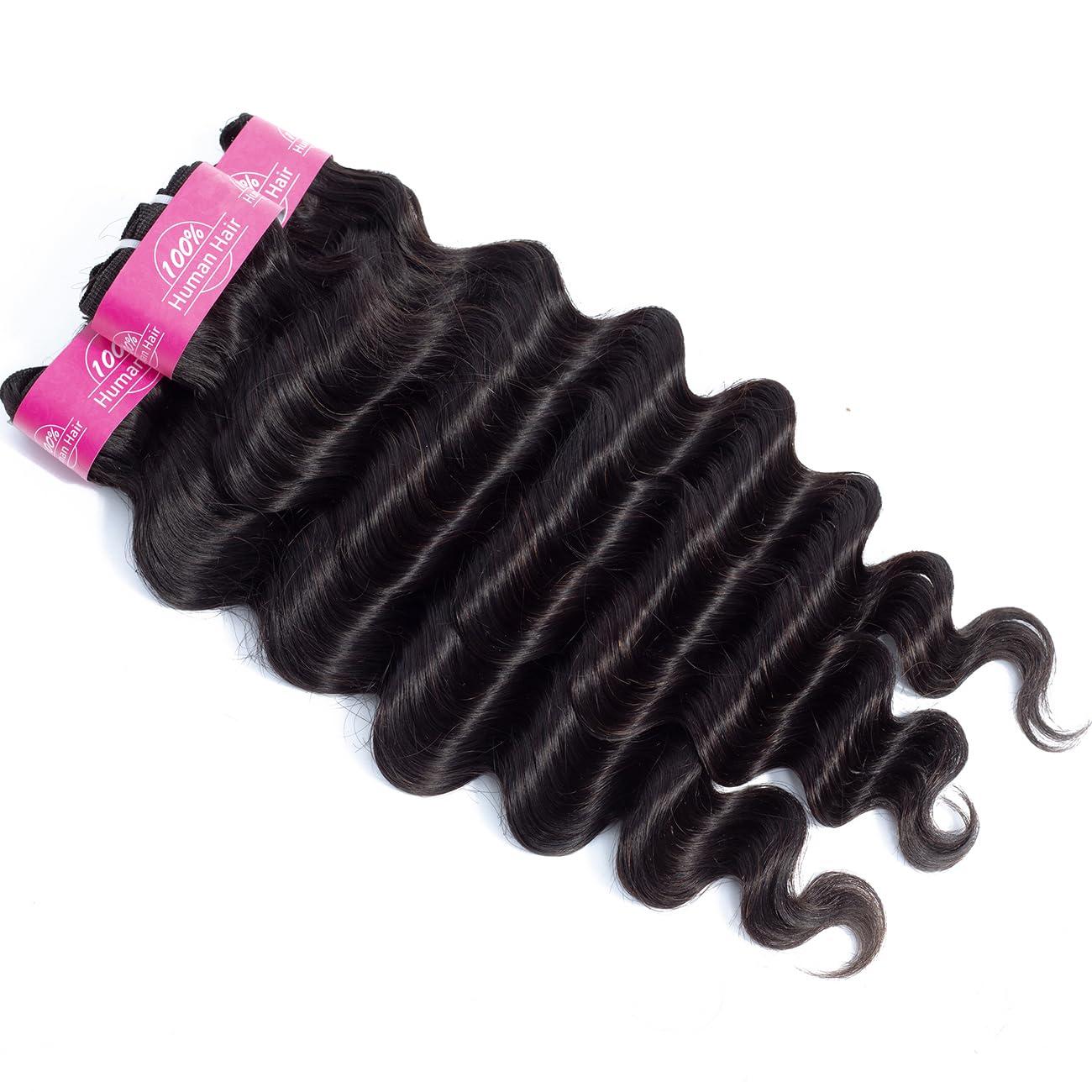 Iwig Iwig Loose Deep Wave Bundles Human Hair 14 16 18 Unprocessed Virgin 3 Bundles Brazilian Wet and Wavy Loose Deep Curly Wave Human Hair Weave Bundles Natural Black