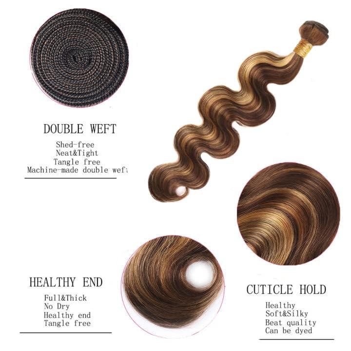 ZevPiul Ombre Blonde Bundles Human Hair Highlight Human Hair Bundles 2 Tone Honey Blonde Human Hair Bundle 8A Brazilian Virgin Blonde Highlight Human Hair 2 Bundles 24 24 Inch 200g