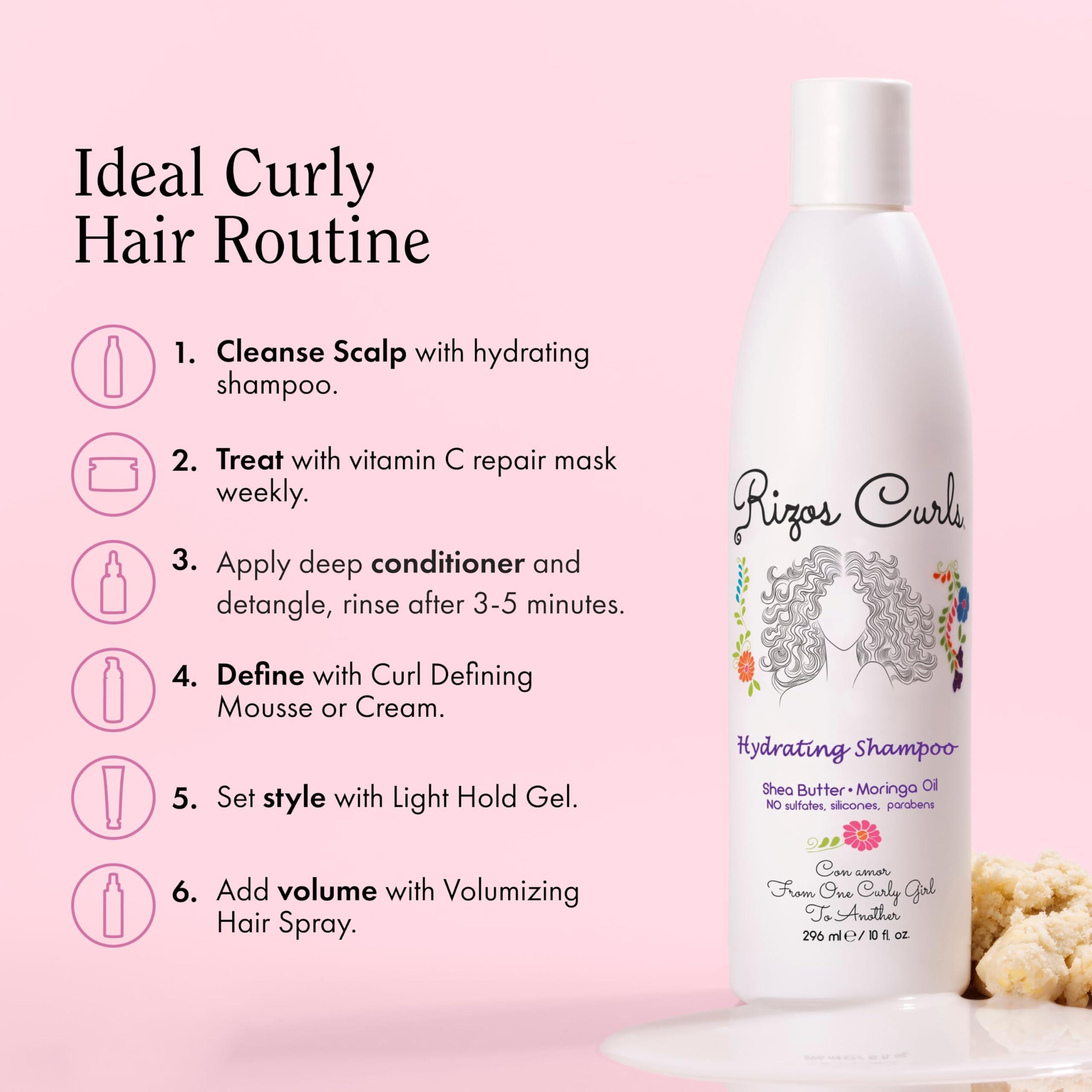 Rizos Curls Rizos Curls Travel Hydrating Shampoo, Gently Cleanse, Deeply Moisturizes & Nourishes Scalp, Soft & Healthy Hair from Shea Butter & Moringa Oil, 2.5 oz