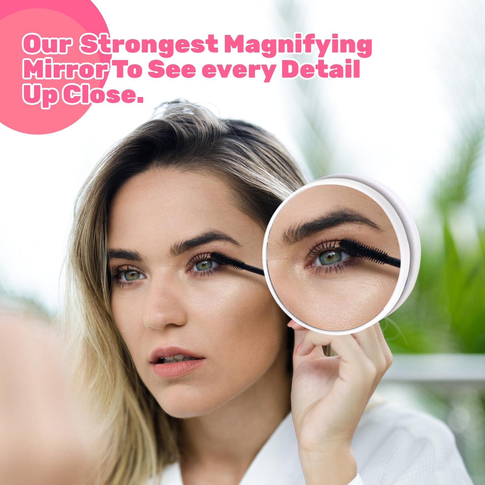 BELEFU BELEFU 2 Pcs 15X Travel Magnifying Mirror Suction Cup, 3.54 Inch Round Small Magnified Mirror Compact, Portable Face Makeup Mirror with Magnification for Pluck Eyebrows Shaving Bathroom