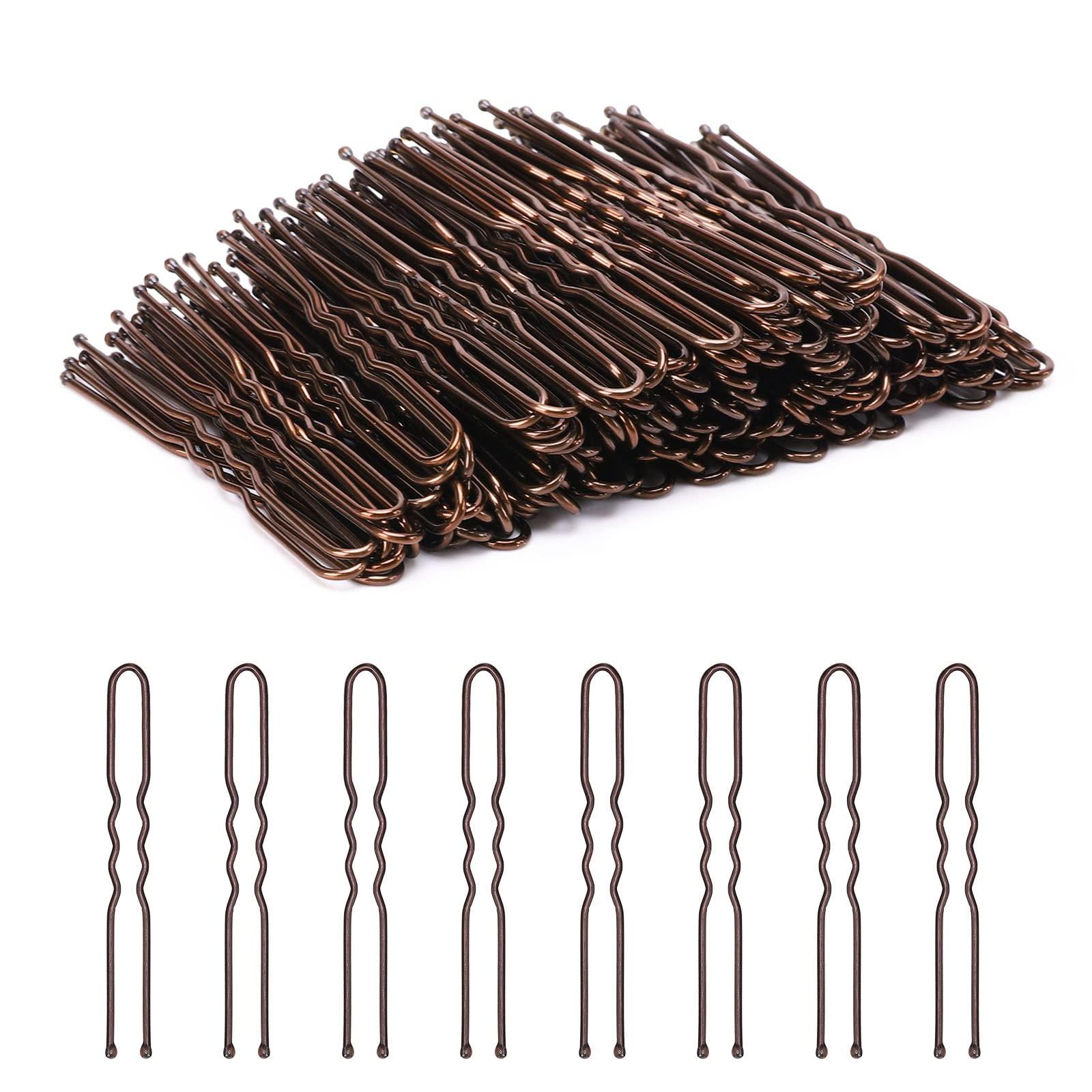 Cehony Cehony U Shaped Hair Pins, 200 Count Buns Waved Hair Pins for Updos with Box for Women Lady Girls Bobby Pins French Historical Hair Styling Pins Hair Accessories (Brown, 2.4 Inch)