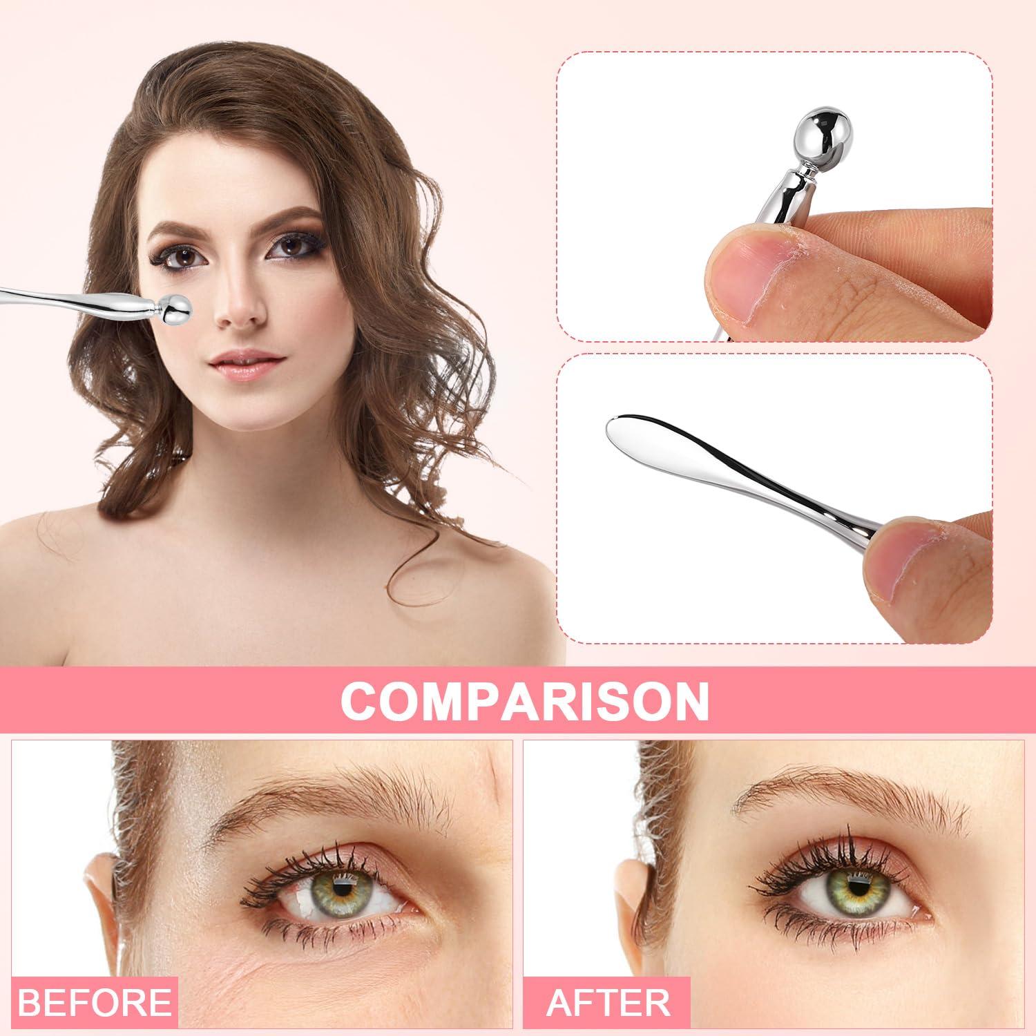 NQEUEPN 1 Pair Reusable Eye Patch, Silicone Reusable Eye Gel Pads Eye Wrinkle Patches Under Eye Mask, Plump Fine Lines & Wrinkles with Metal Eye Cream Applicator & Tin Case (Pink)