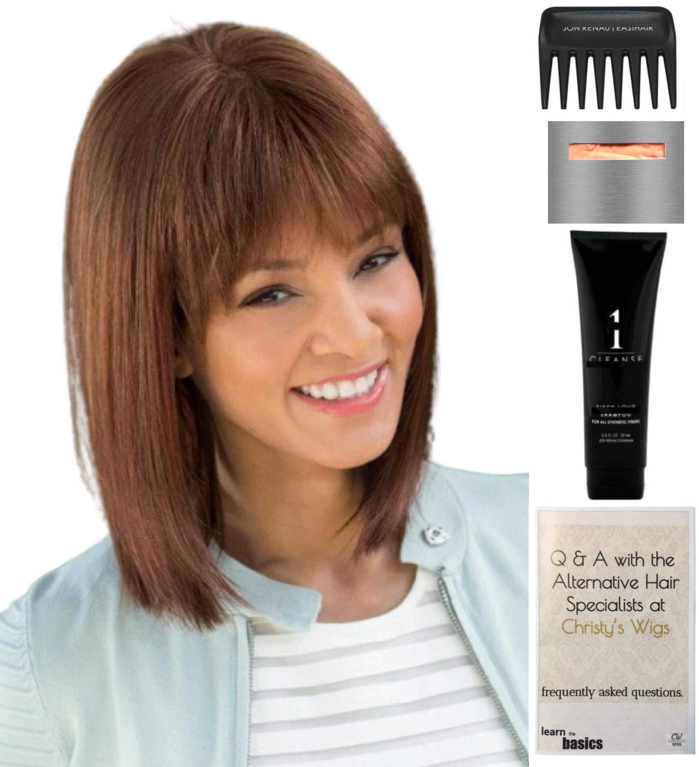 Amore & Christy's Wigs Bundle - 5 Items: Tatum Wig by Amore, Christy\'s Wigs Q & A Booklet, 2oz Travel Size Wig Shampoo, Wig Cap & Wide Tooth Comb - Color: MAPLE SUGAR