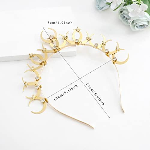 Urieo Urieo Rhinestone Moon Crown Headband Gold Star Headpiece Crystal Tiara Headbands Parties Hair Accessory for Women