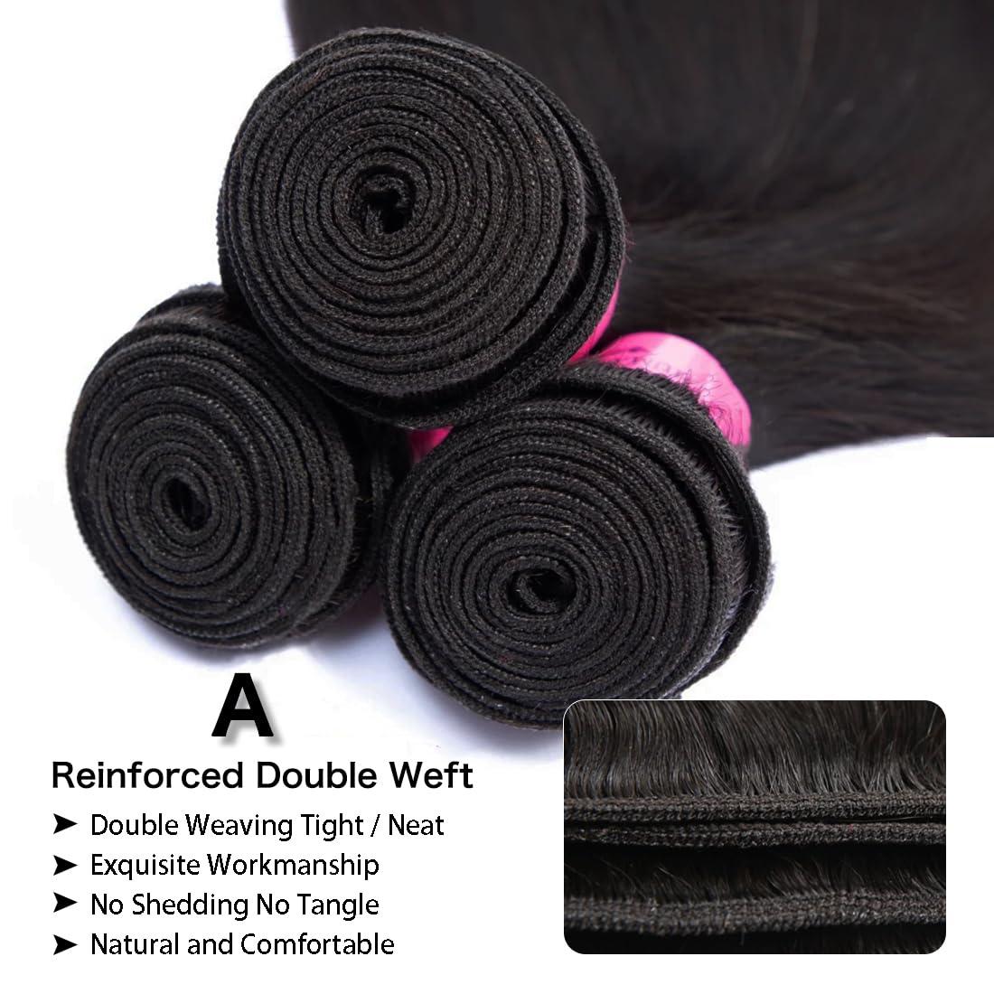 Elluipoey Straight Bundles Human Hair 3 Bundles Double Weft 12A Brazilian Weave Straight Hair Bundles 10 12 14 Inch