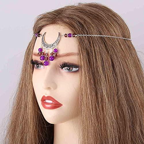 Bomine Bomine Boho Head Chain Forehead Crescent Moon Hair Chain Crystal Gypsy Jewelry Headpieces Hair Acessories for Women and Girls (Silver)